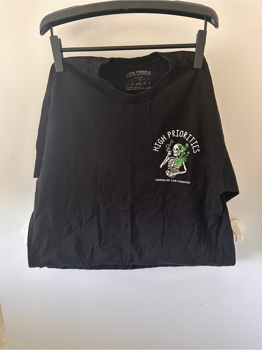 High Priorities Black Graphic Tee with Skeleton Design